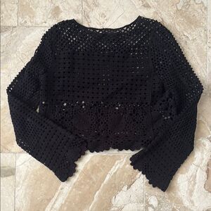 Dee Elly sz S Elegant Black Crochet Women's Top NWOT